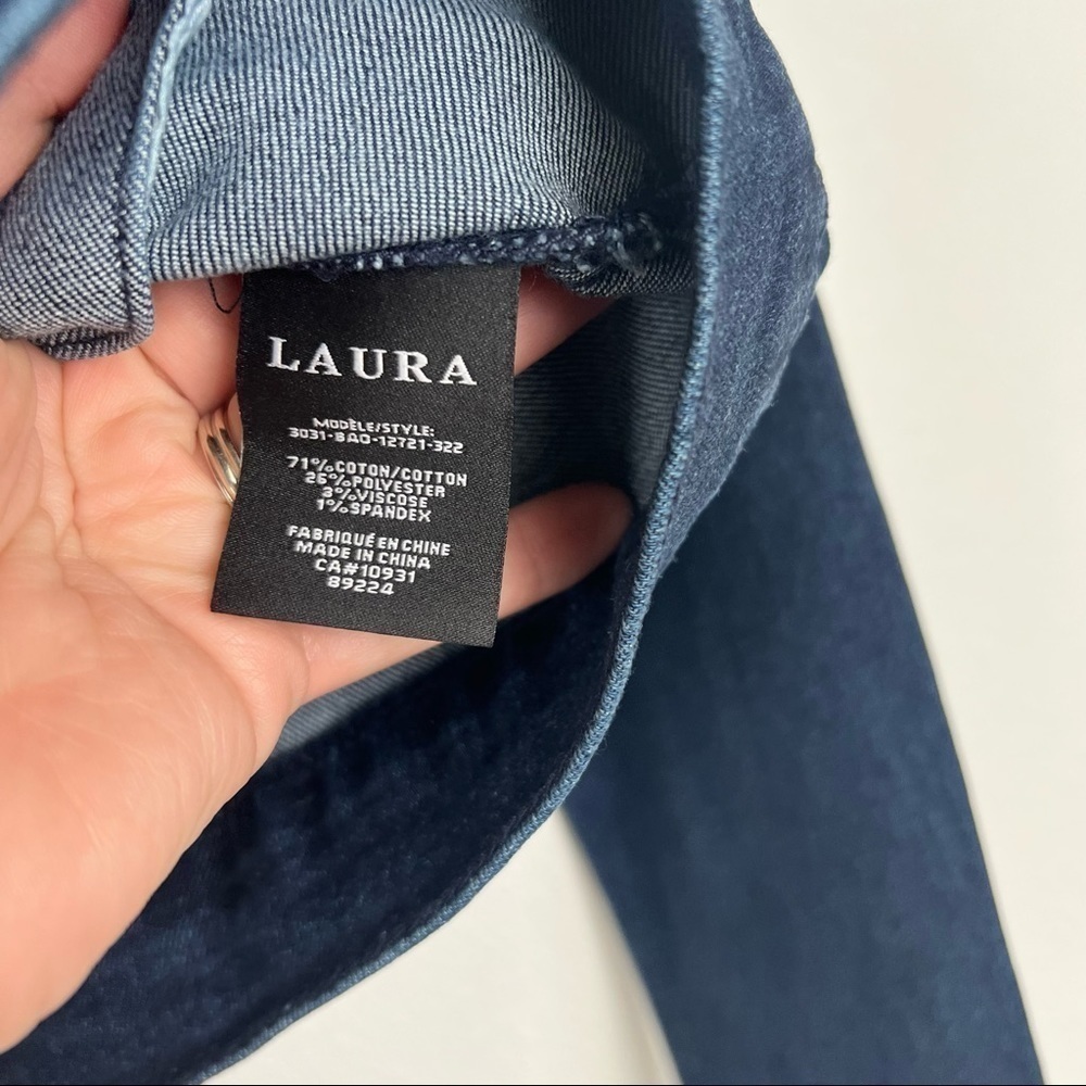 Laura Embellished Jewel Denim Top Blue Snap Front Jacket Sz 4 - Picture 4 of 5